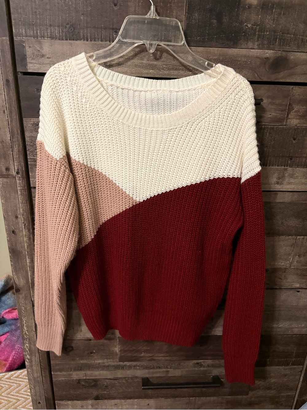 SHEIN Cream, Blush & Wine Colorblock Crew Sweater